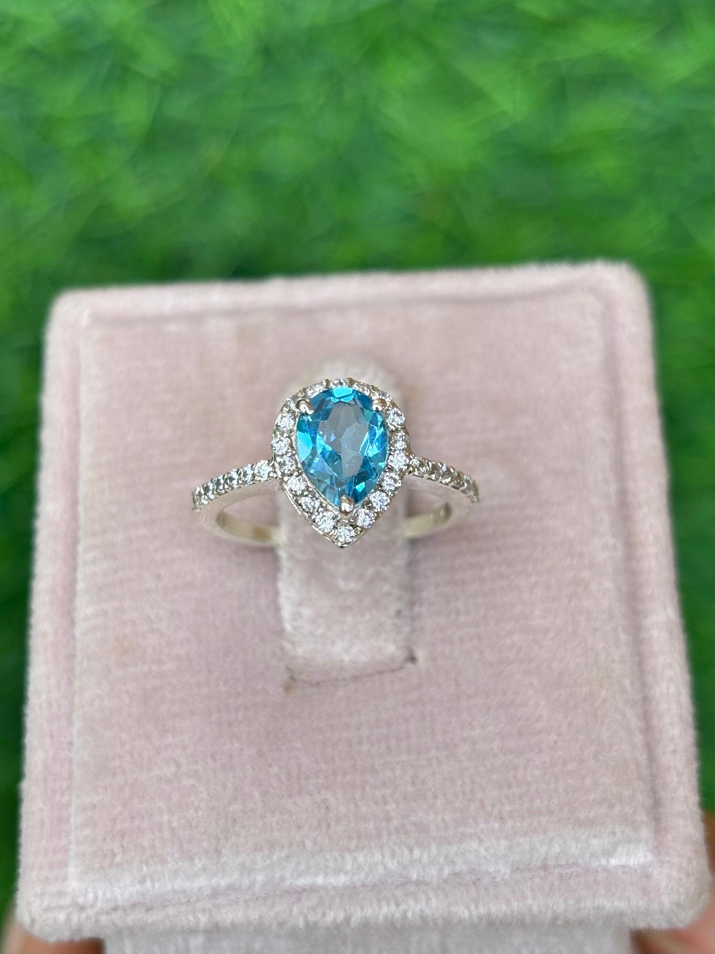 Pear Cut Blue Topaz Ring in 92.5 Sterling Silver