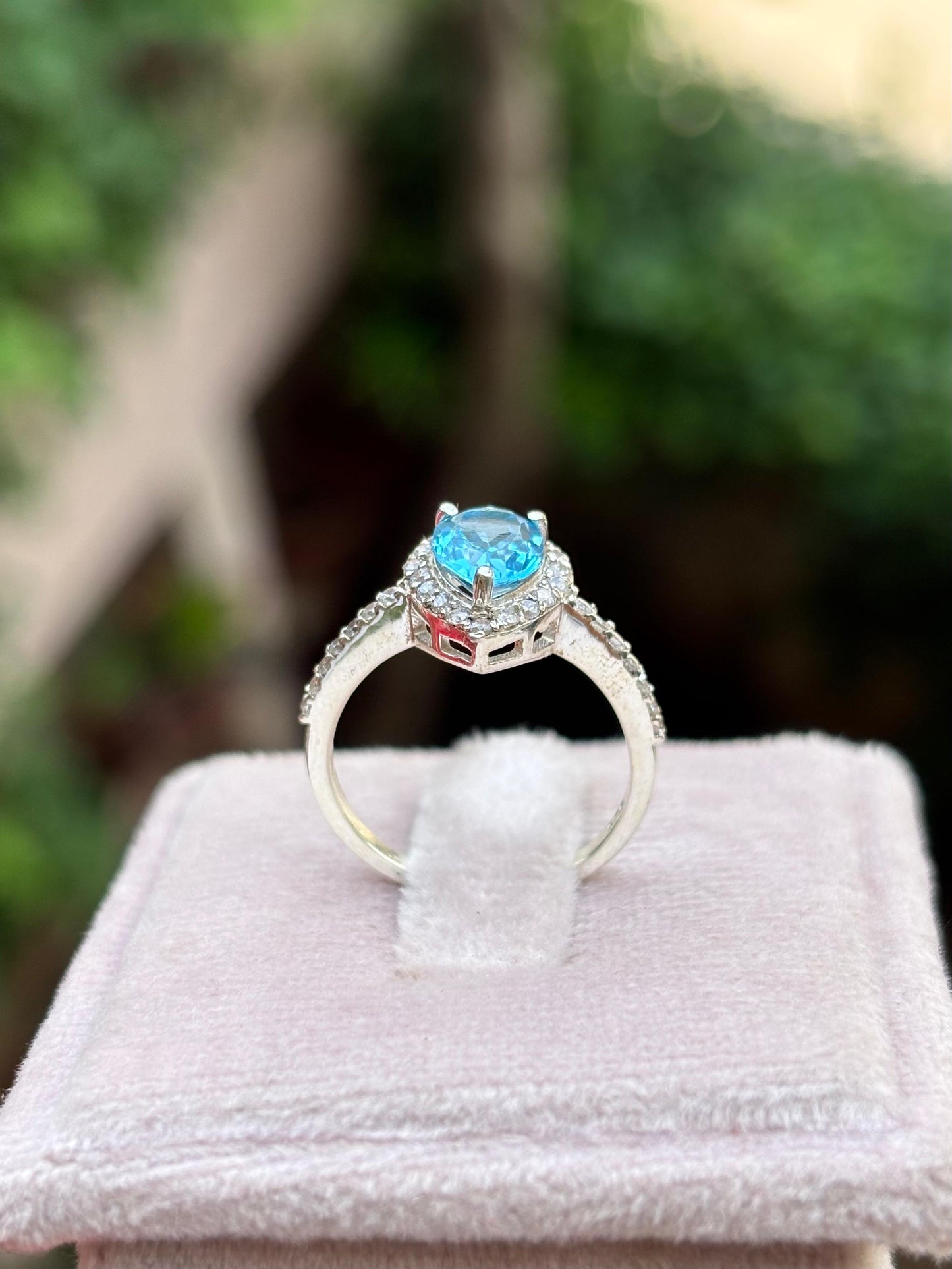 Pear Cut Blue Topaz Ring in 92.5 Sterling Silver