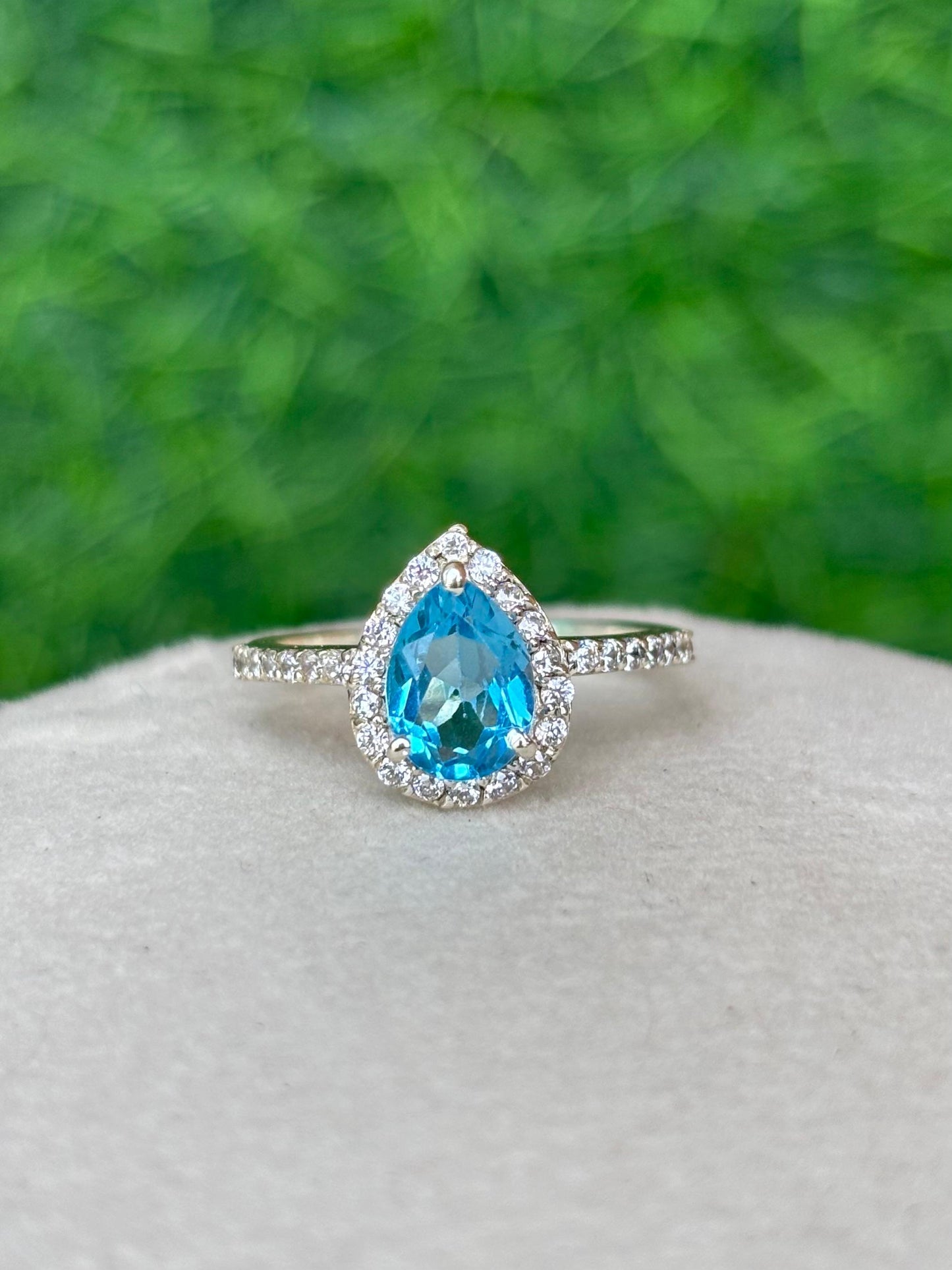 Pear Cut Blue Topaz Ring in 92.5 Sterling Silver
