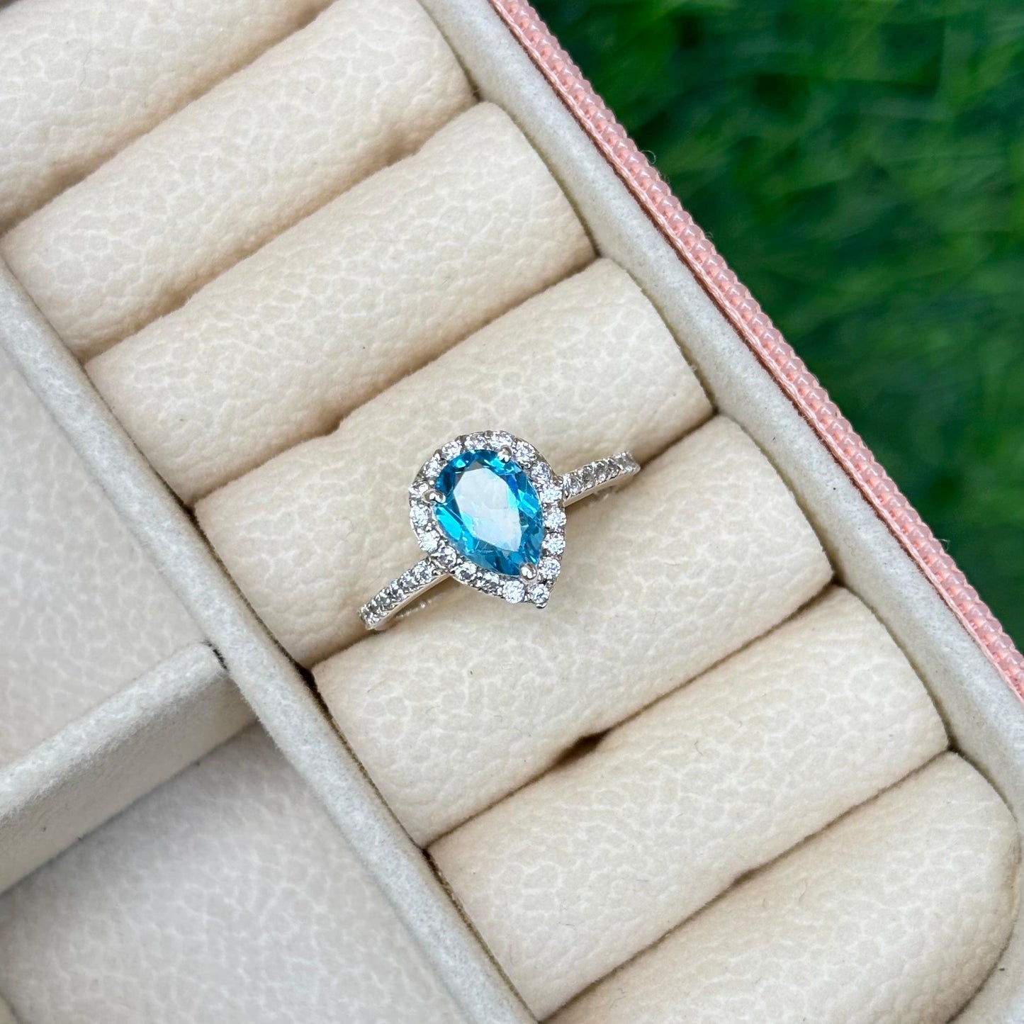 Pear Cut Blue Topaz Ring in 92.5 Sterling Silver