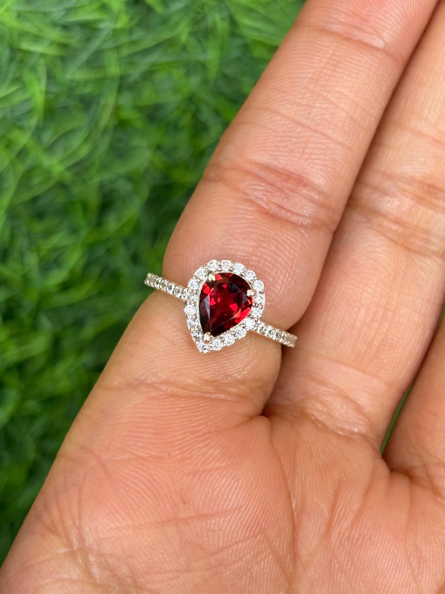 Pear-Cut Garnet Halo Ring in 92.5 Sterling Silver