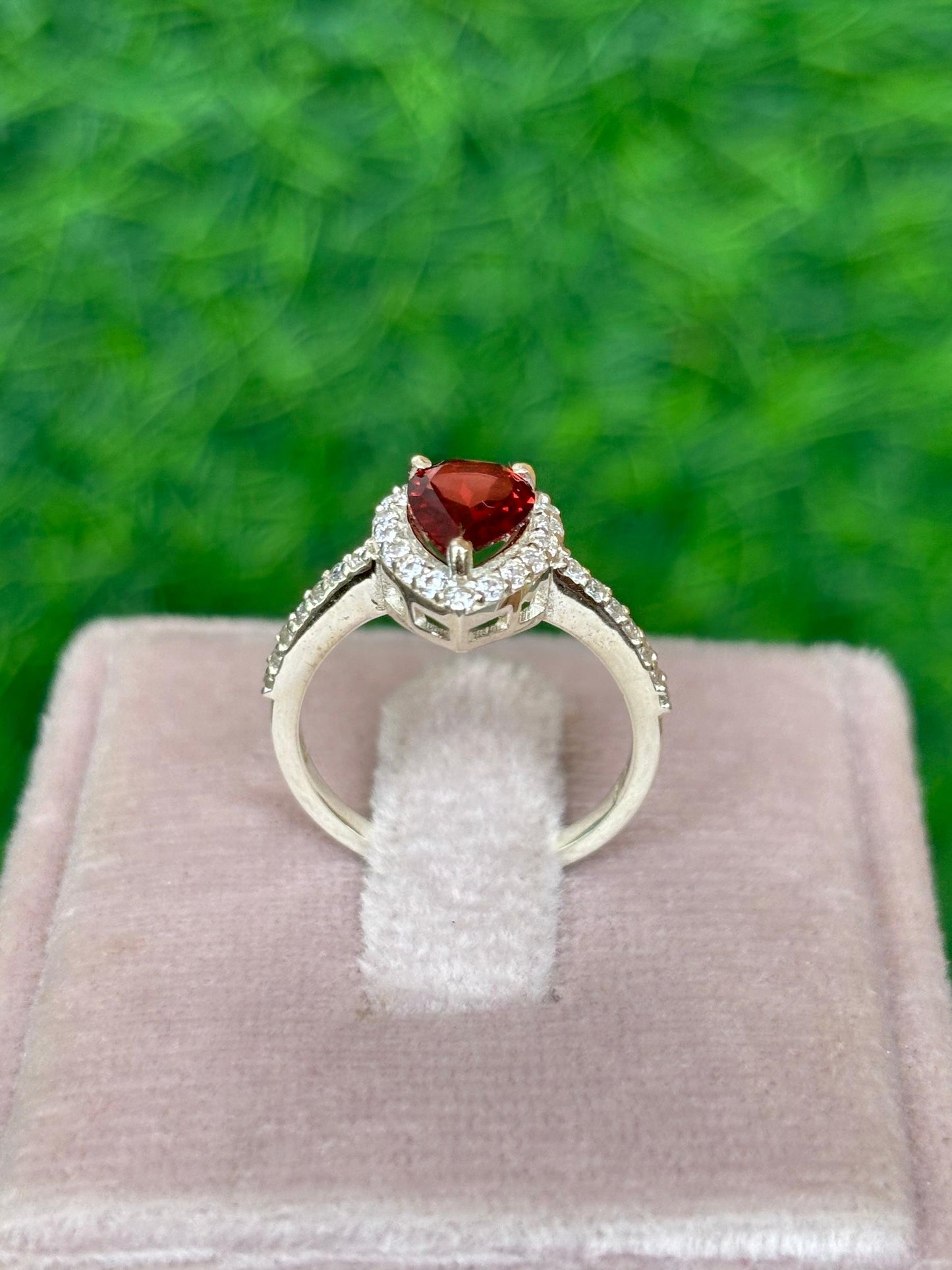 Pear-Cut Garnet Halo Ring in 92.5 Sterling Silver