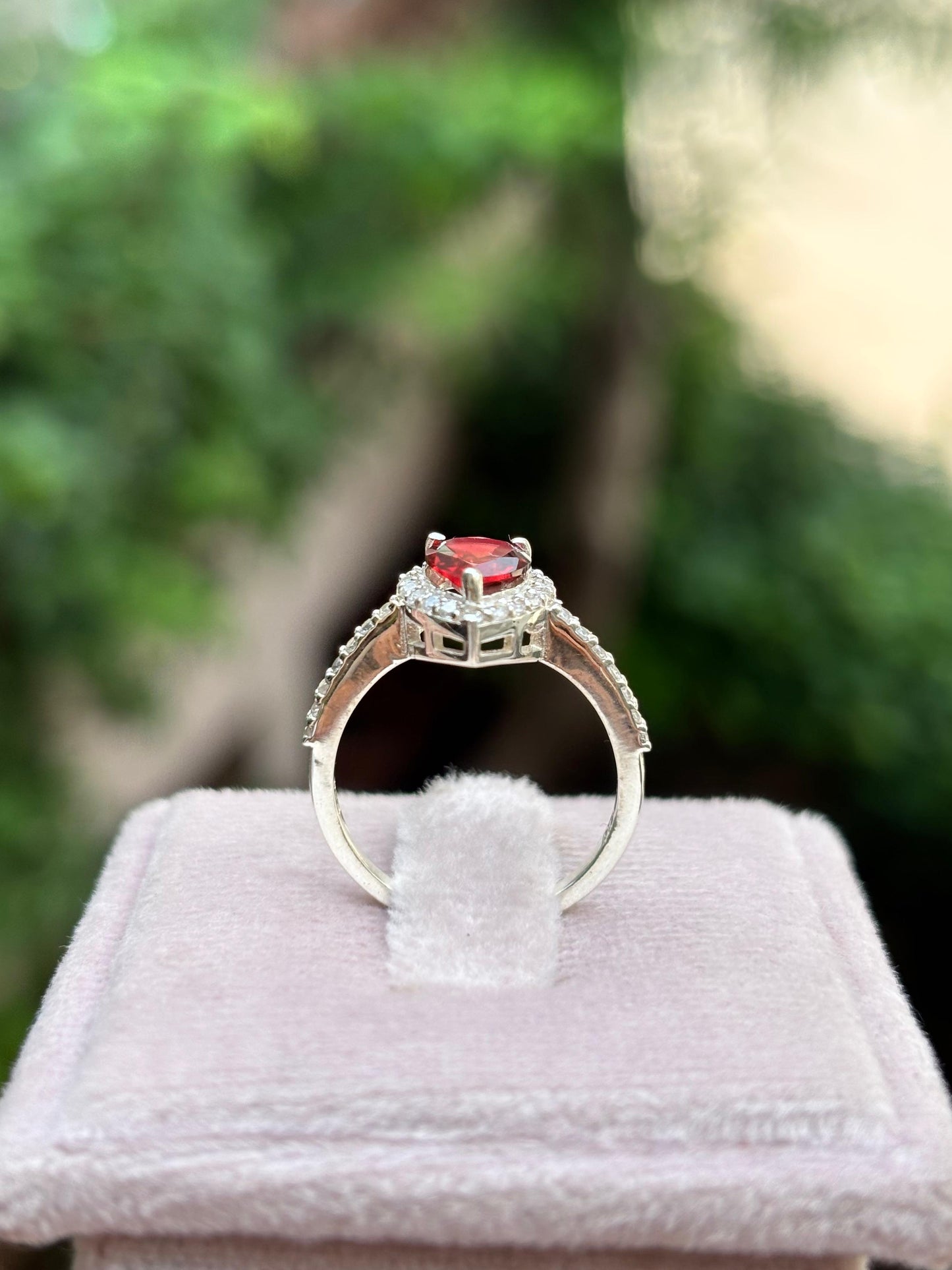 Pear-Cut Garnet Halo Ring in 92.5 Sterling Silver