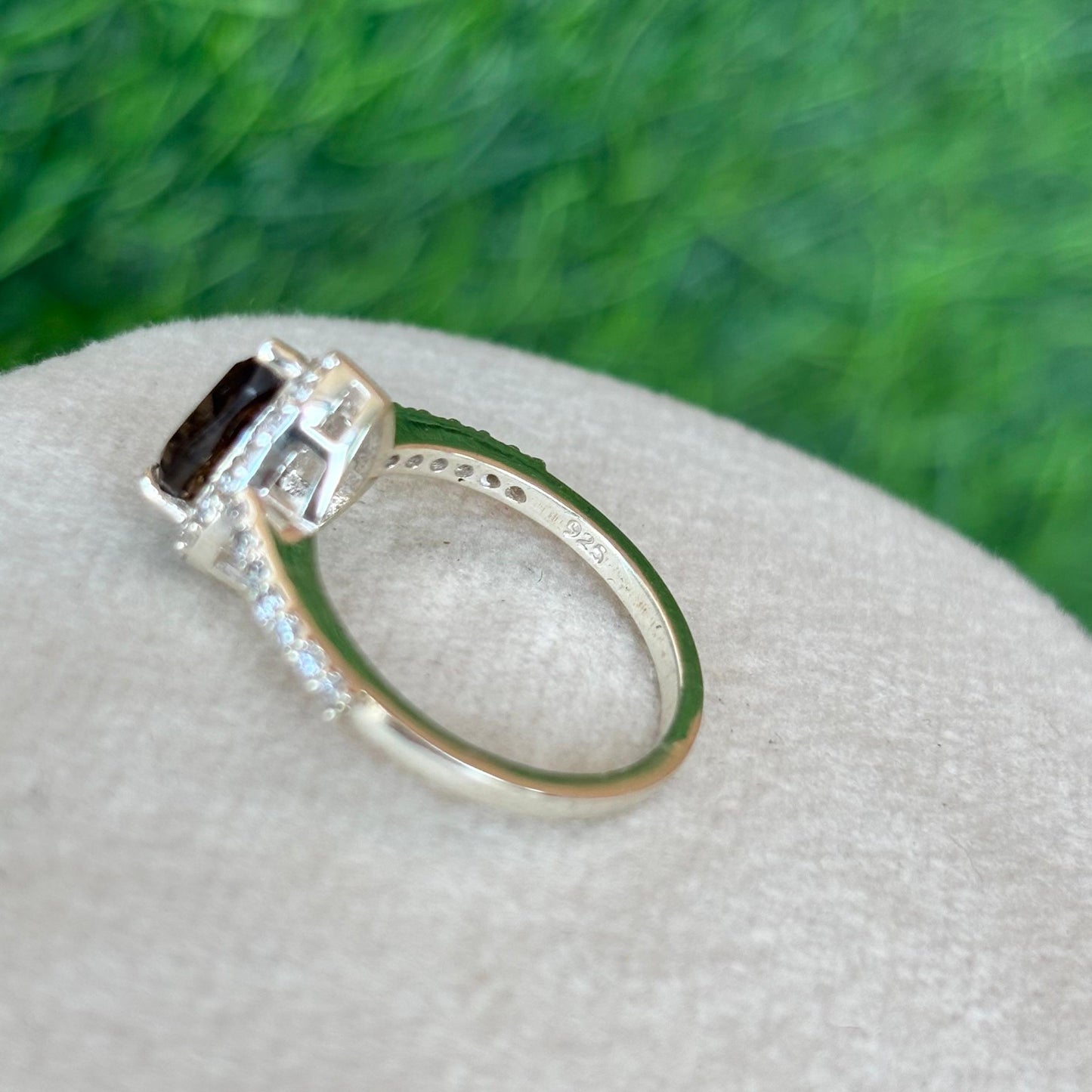 Smoky Quartz Pear Halo Ring in 92.5 Sterling Silver