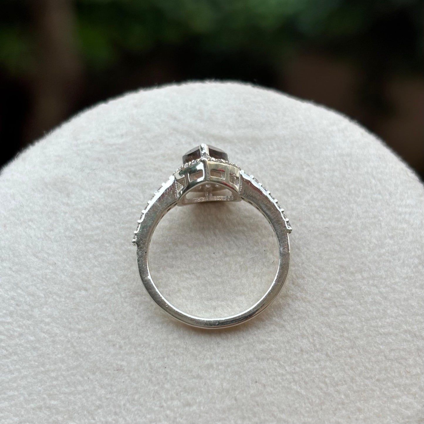 Smoky Quartz Pear Halo Ring in 92.5 Sterling Silver