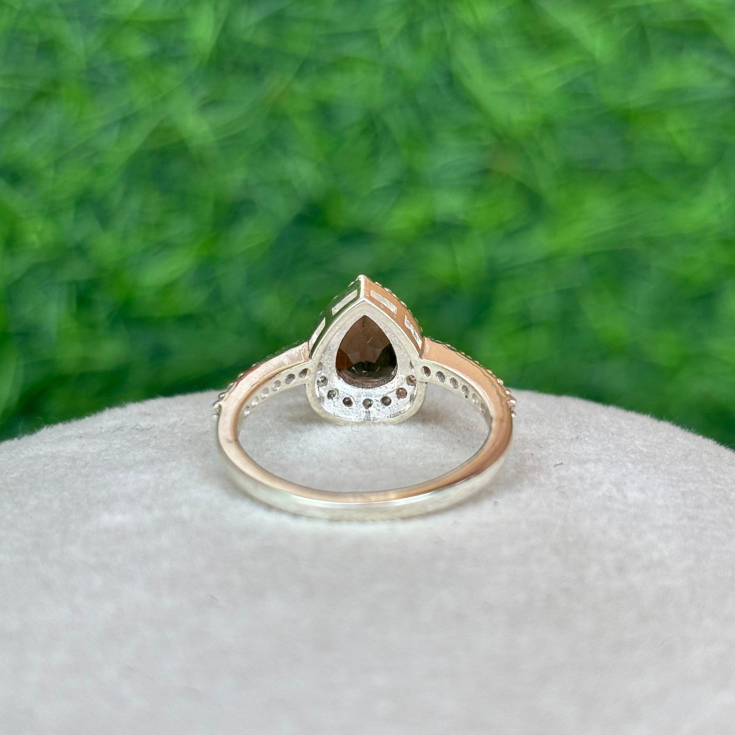 Smoky Quartz Pear Halo Ring in 92.5 Sterling Silver