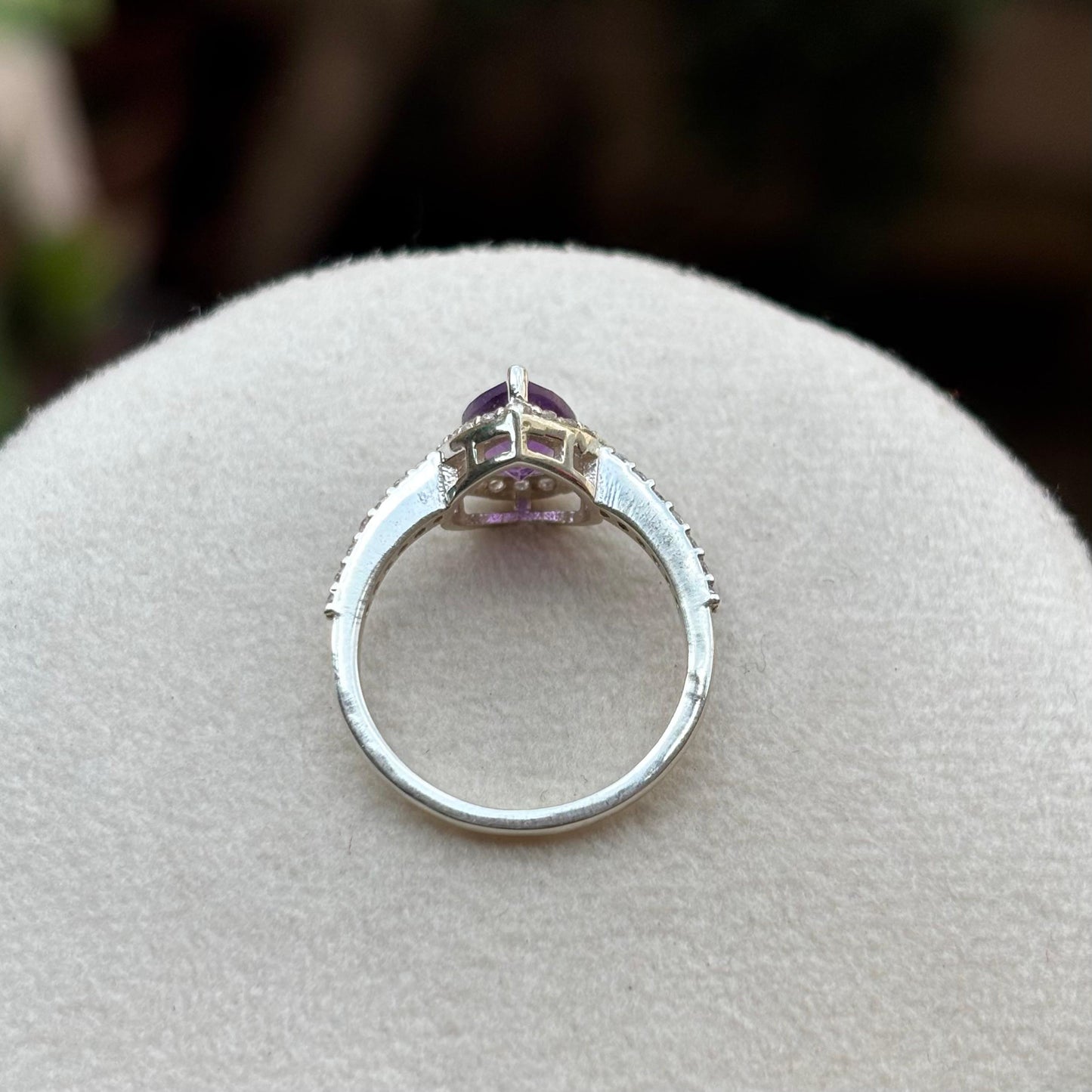 Pear Shape Amethyst Halo Ring in 92.5 Sterling Silver