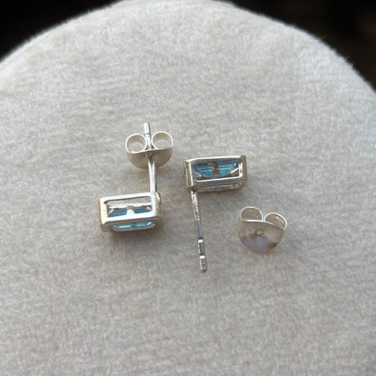 Blue Topaz Rectangle Stud Earrings