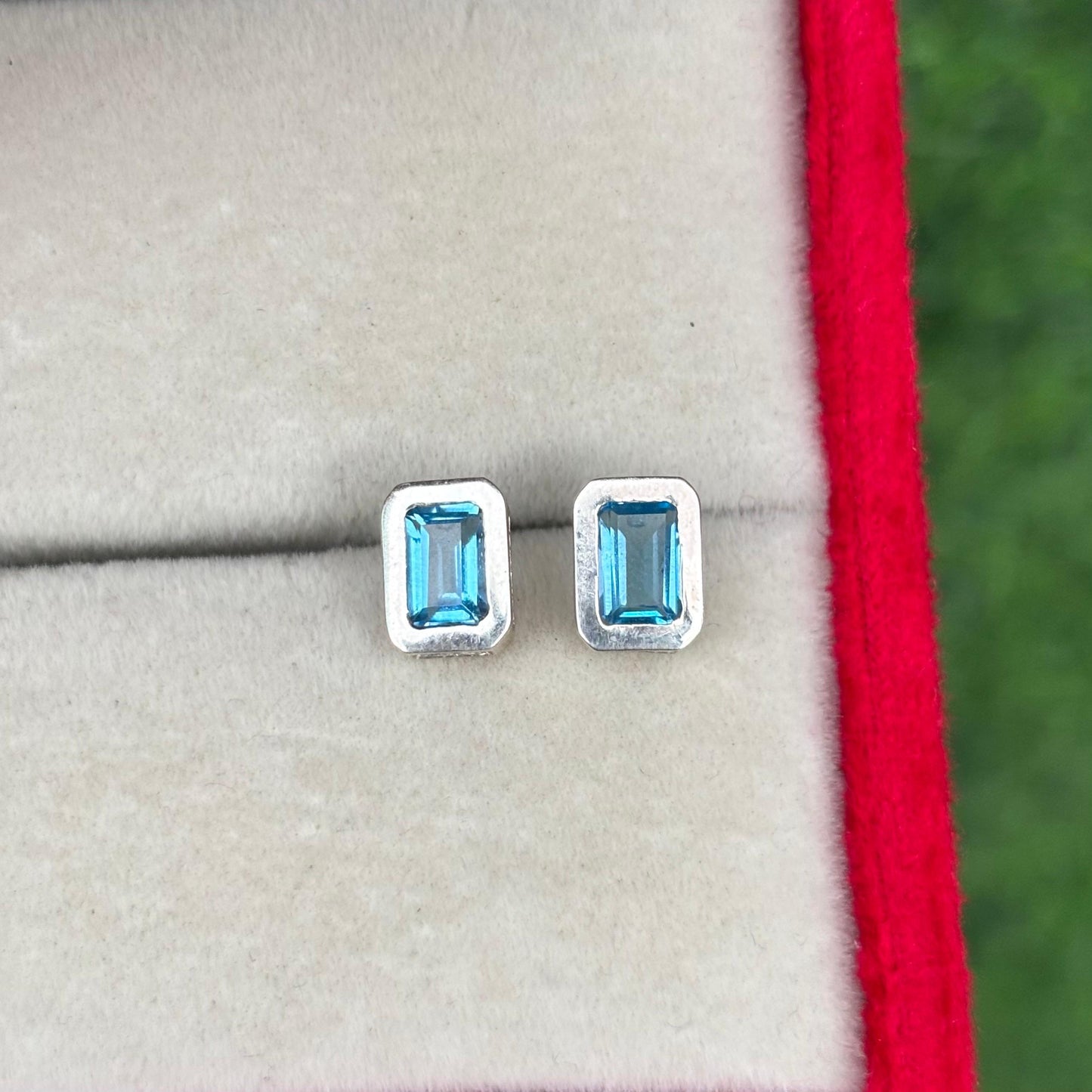 Blue Topaz Rectangle Stud Earrings