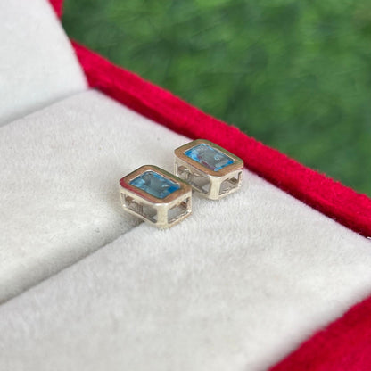 Blue Topaz Rectangle Stud Earrings