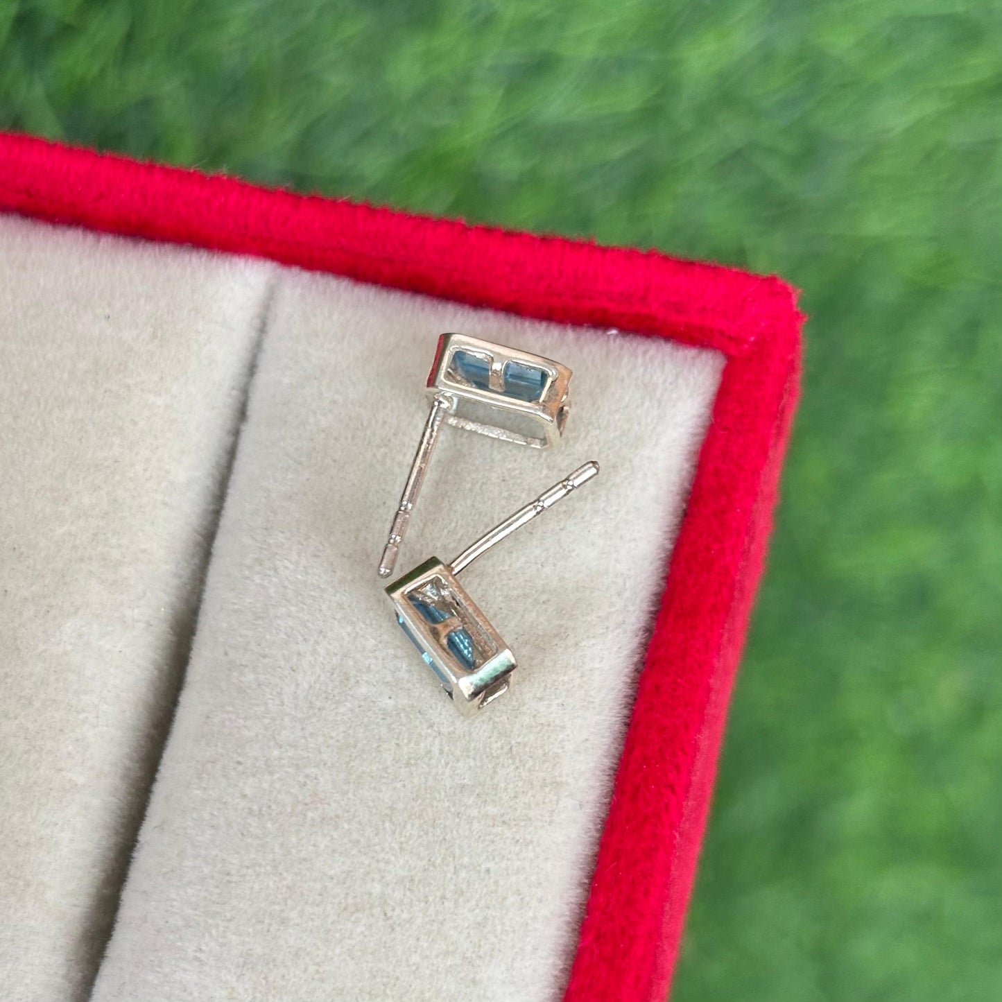 Blue Topaz Rectangle Stud Earrings