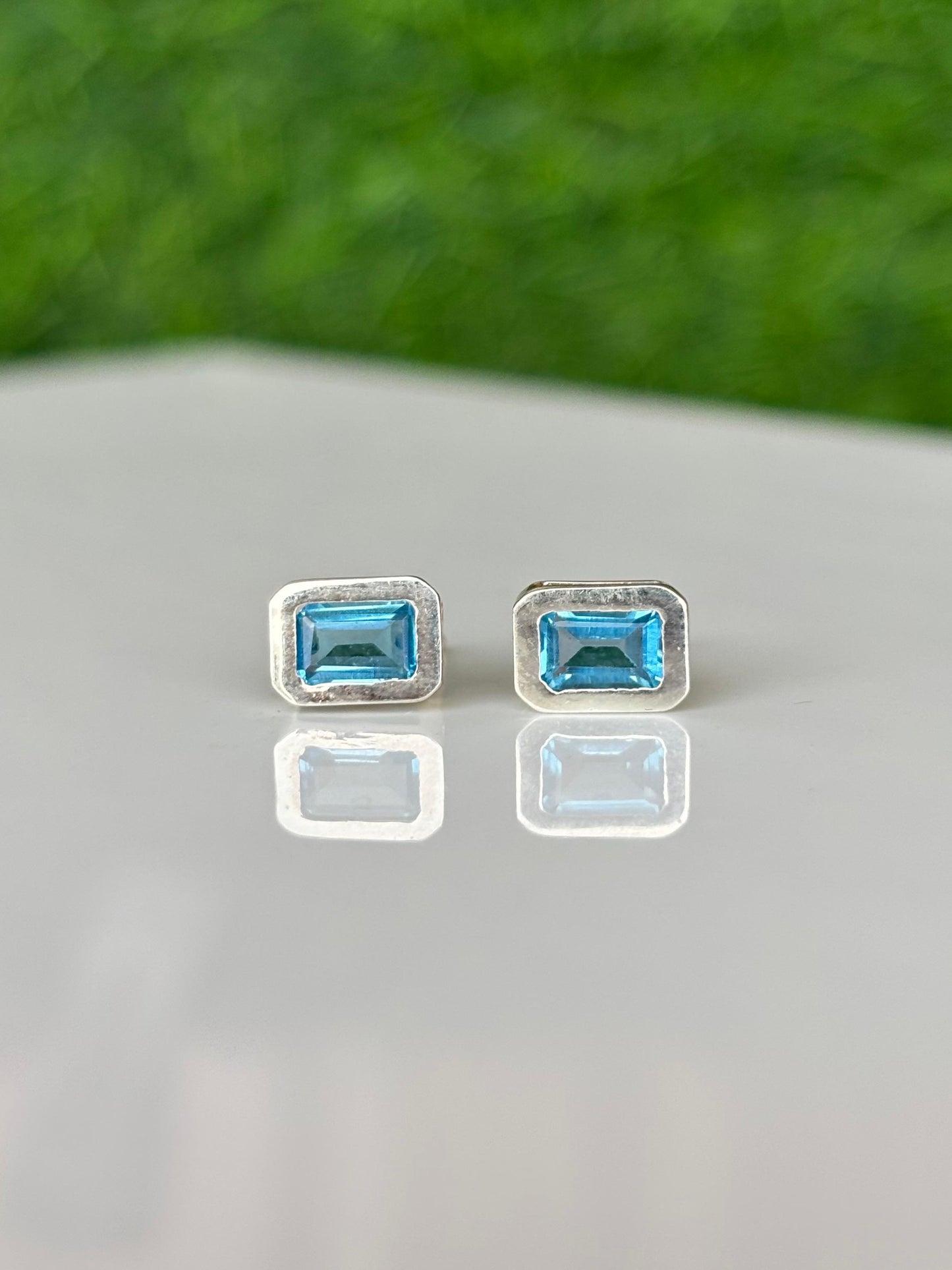 Blue Topaz Rectangle Stud Earrings