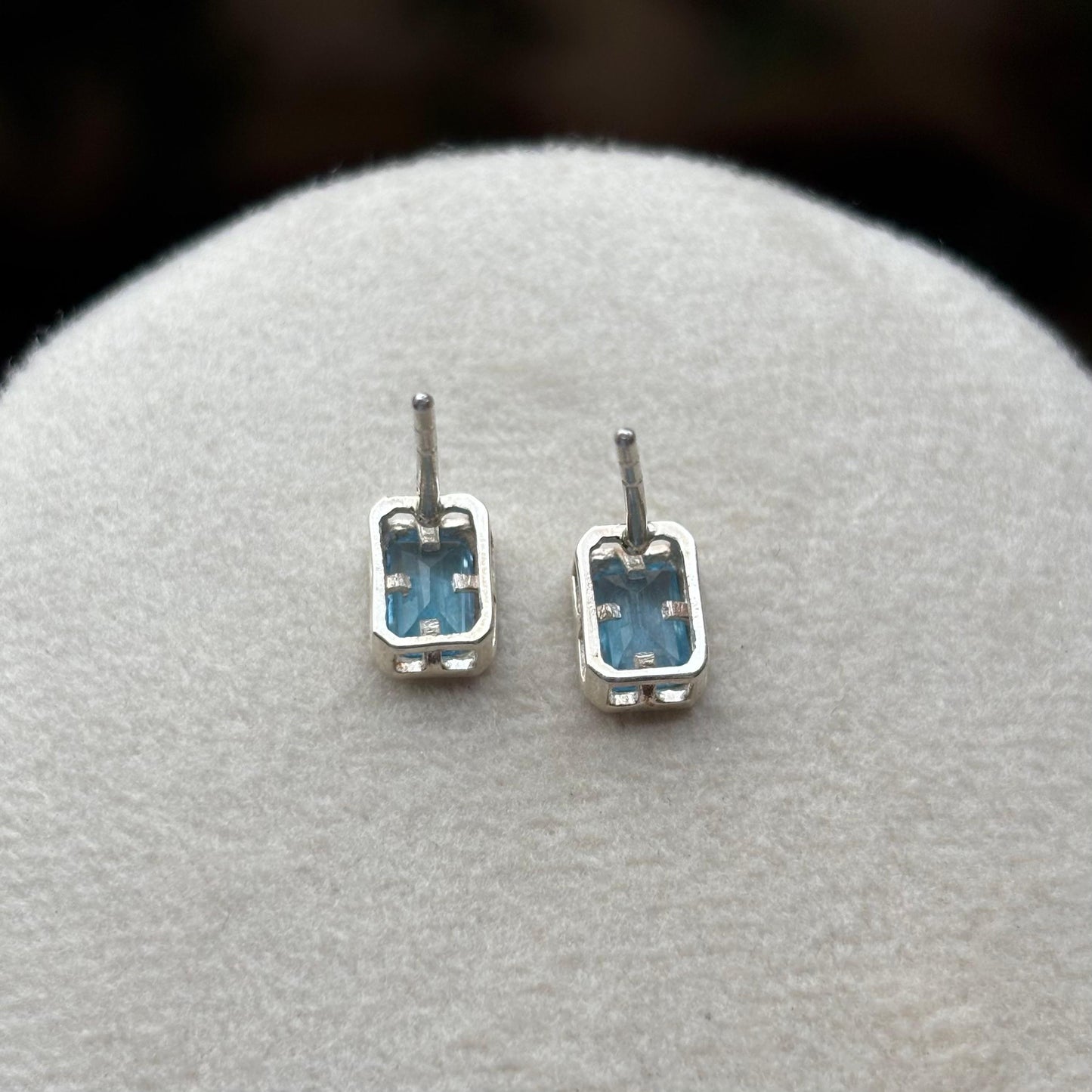 Blue Topaz Rectangle Stud Earrings