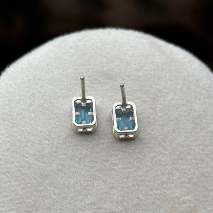 Blue Topaz Rectangle Stud Earrings