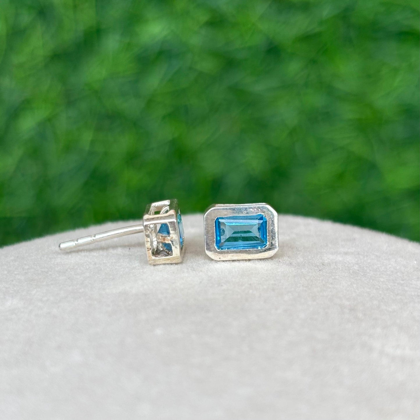Blue Topaz Rectangle Stud Earrings