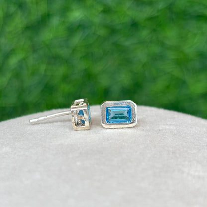 Blue Topaz Rectangle Stud Earrings