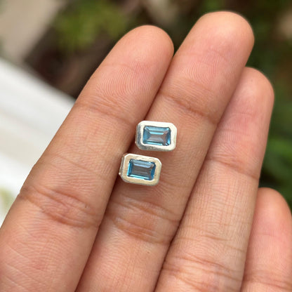 Blue Topaz Rectangle Stud Earrings