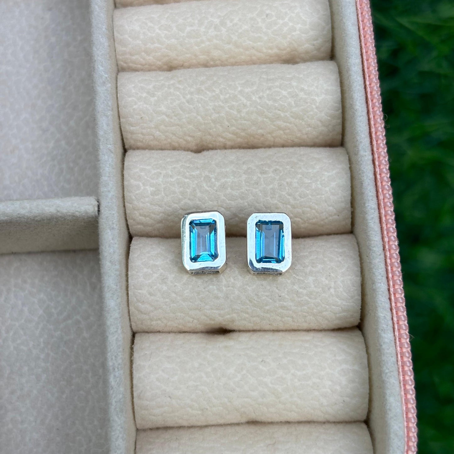 Blue Topaz Rectangle Stud Earrings
