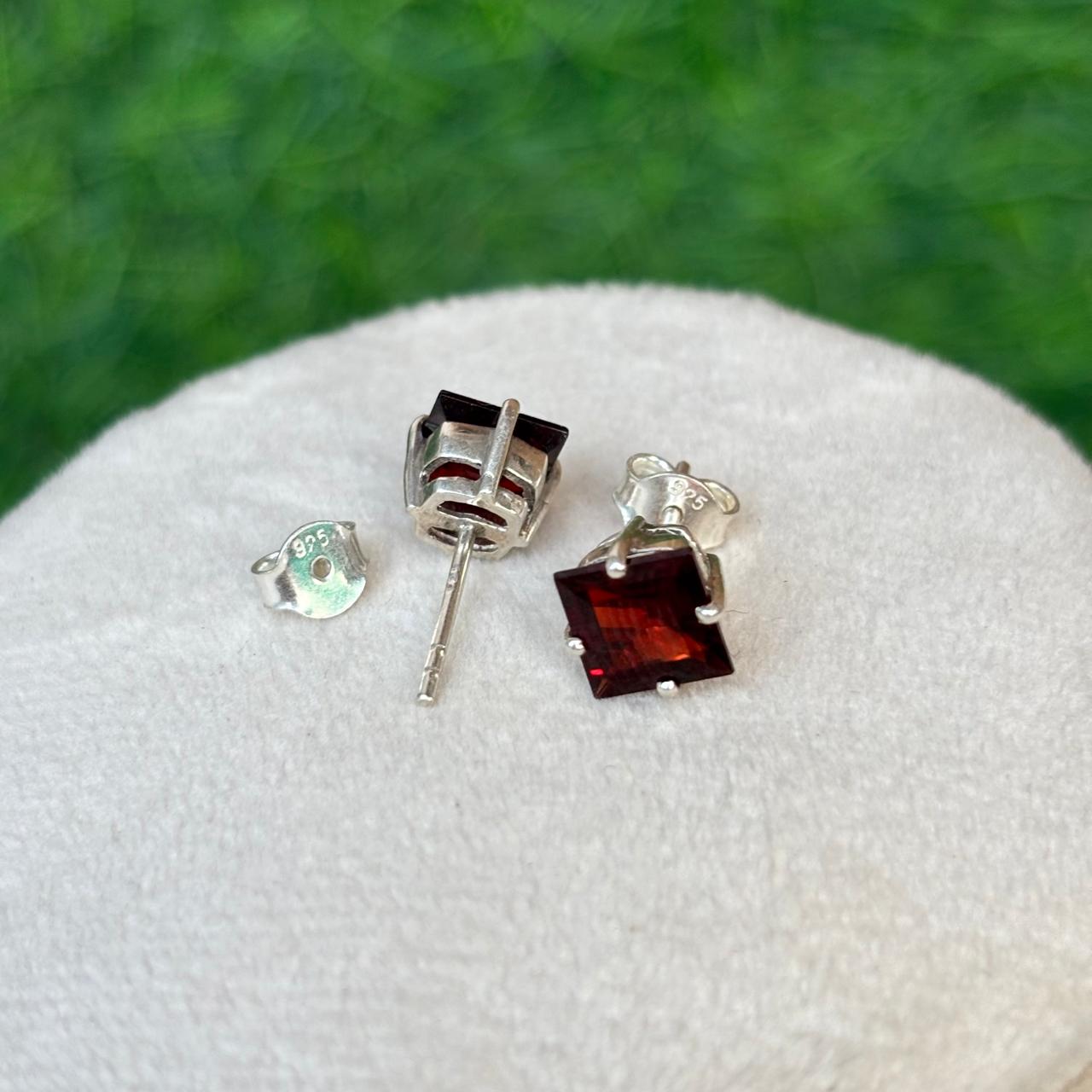 Square Garnet Stud Earrings