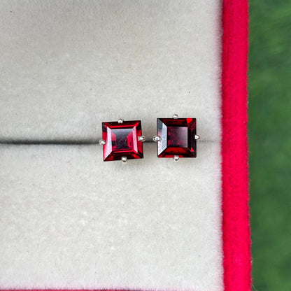 Square Garnet Stud Earrings