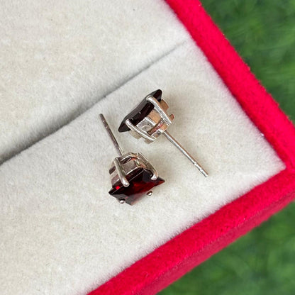 Square Garnet Stud Earrings