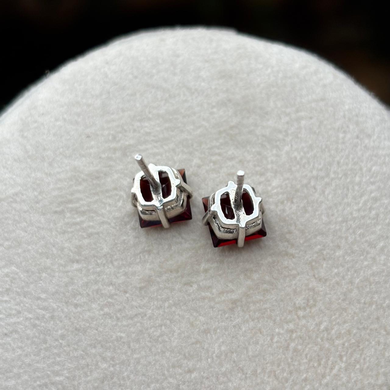 Square Garnet Stud Earrings