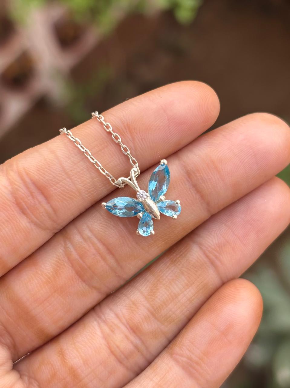 Blue Topaz Butterfly Necklace 92.5 Sterling Silver | Elegant Everyday Jewelry