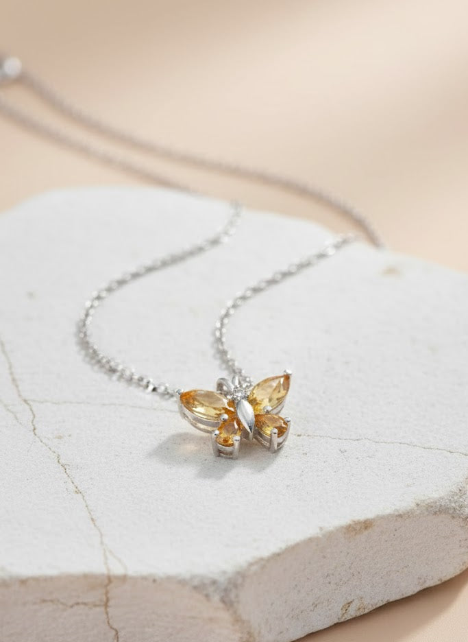 Citrine Butterfly Necklace in 92.5 Sterling Silver
