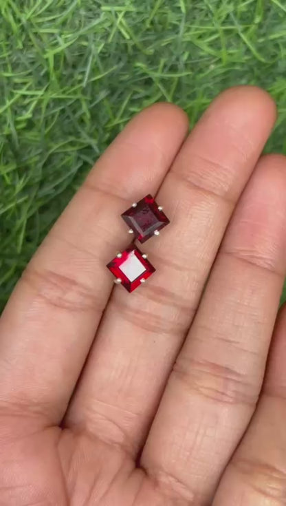 Square Garnet Stud Earrings