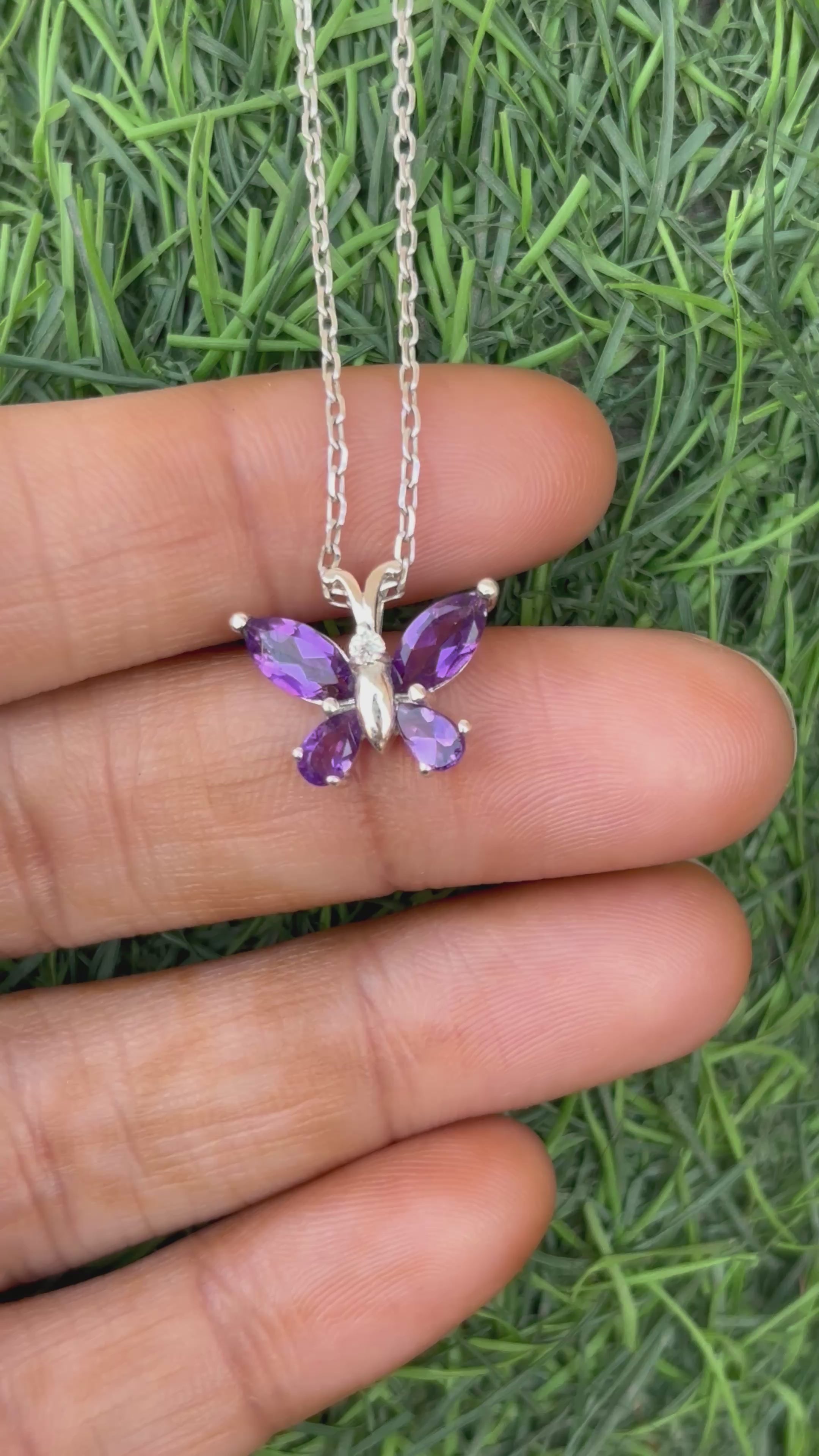 Amethyst Butterfly Necklace in 92.5 Sterling Silver