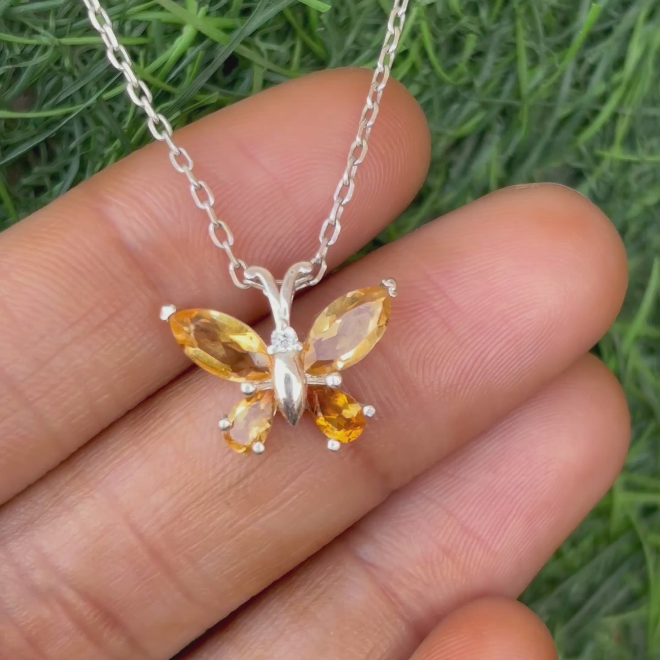 Citrine Butterfly Necklace in 92.5 Sterling Silver